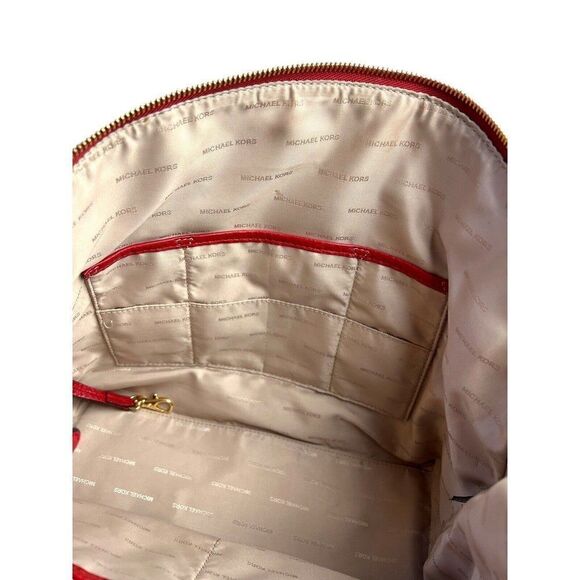 Michael Kors Beckett Large Leather Satchel Handbag Burnt Red Pebble Grain - Picture 10 of 12